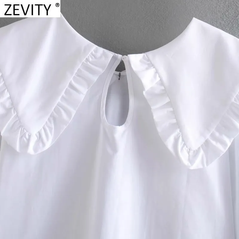 Spring Women Sweet Peter Pan Collar Agaric Lace Edge White Blouse Office Lady Bow Shirt Chic Chemise Tops LS7508 210420