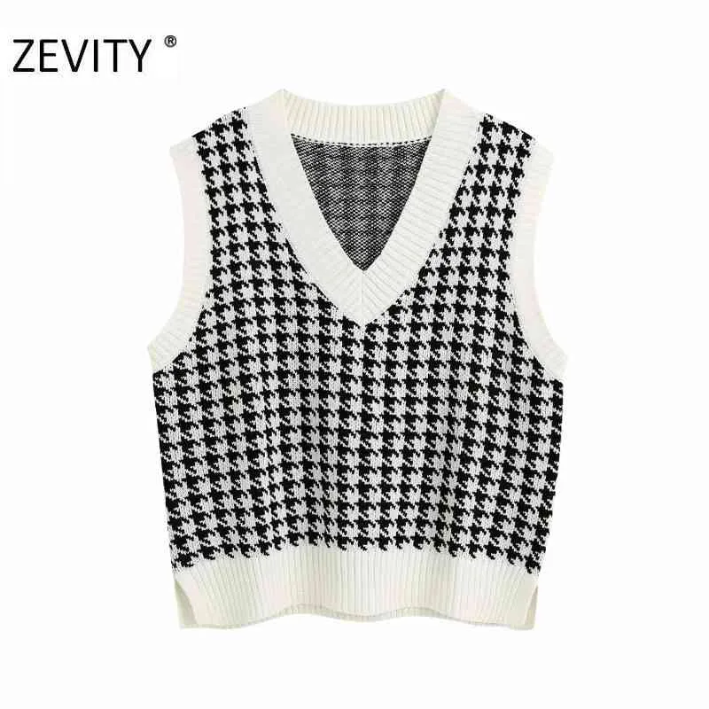 Kadınlar Moda V Boyun Houndstooth Ekose Patchwork Yelek Ceket Ofis Bayanlar Kolsuz Casual Ince Yelek S378 210420 Tops