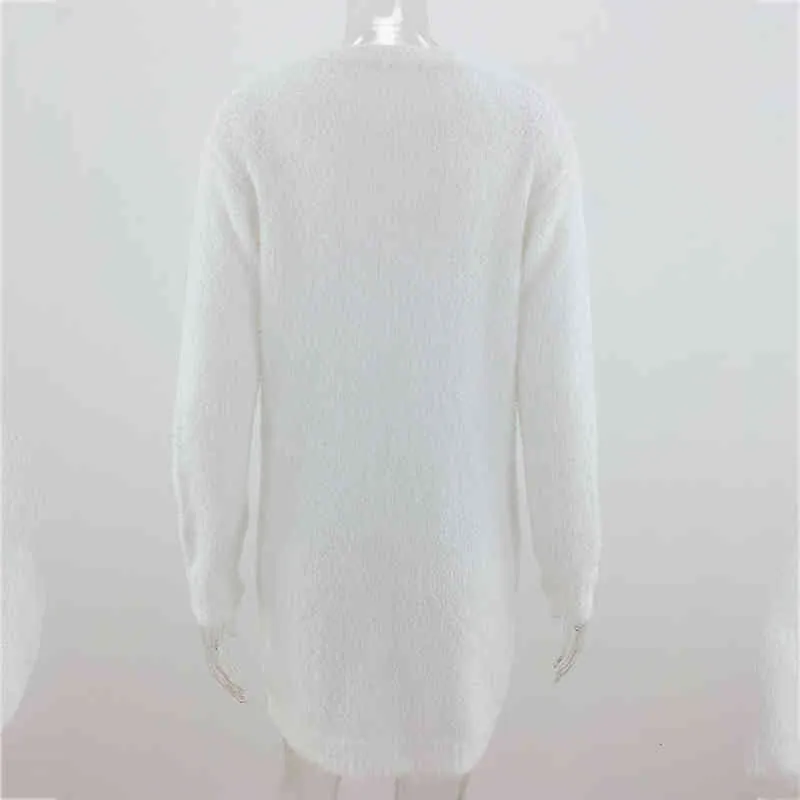 Foridol knitted long cardigans white fluffy autumn winter button cardigans fuzzy casual office ladies cardigan tops 210415