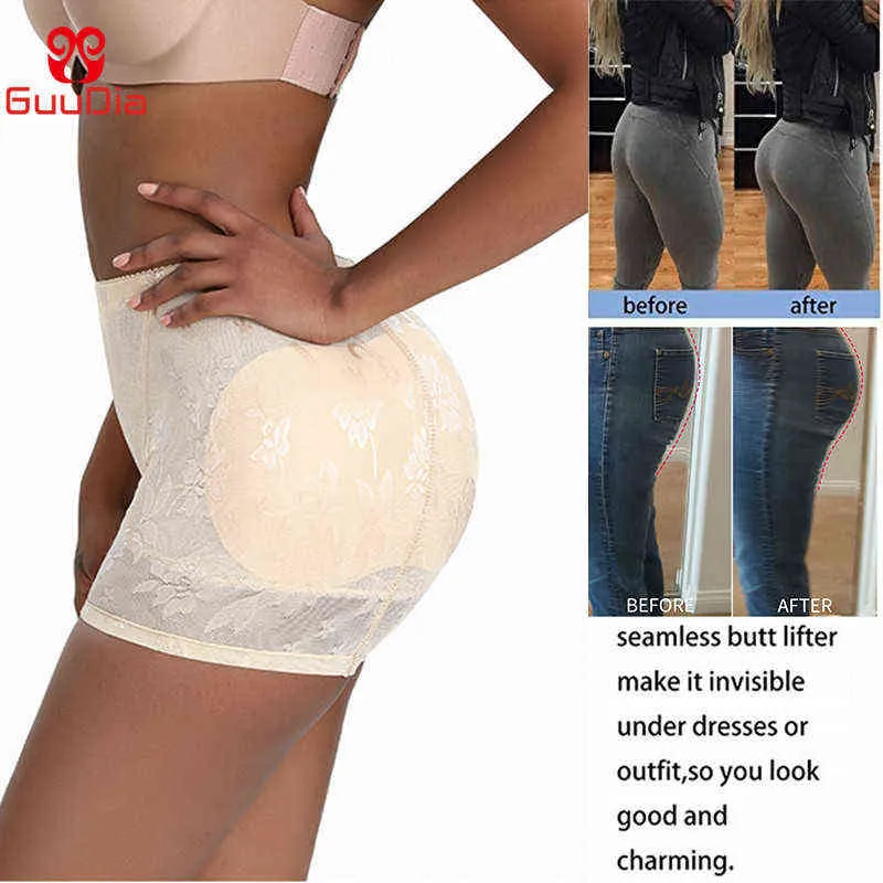 Guudia Hip Enhancer Butt Lifter Kvinnor Body Shaper Padded Panties Lace Tryck upp Bodysuit Shapers Tummy Control Shapewear 211029