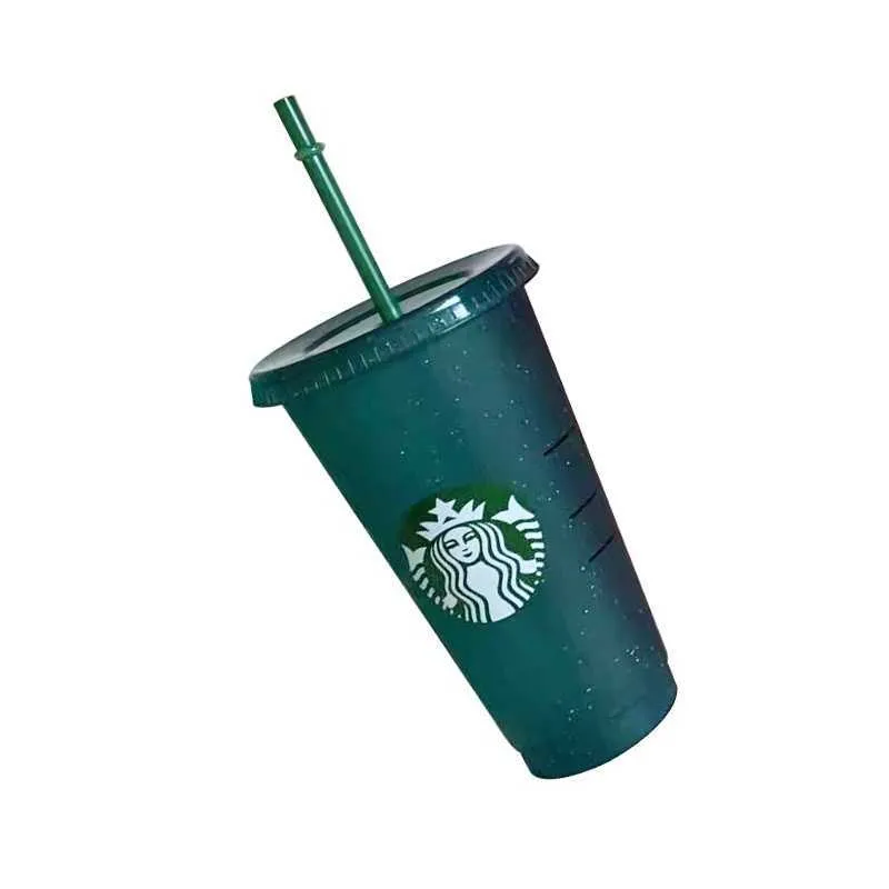 Flash em pó tumbler plástico reutilizável brilhante com tampa e copo de palha, fl oz, de ou presentes de festa Starbucks Portable