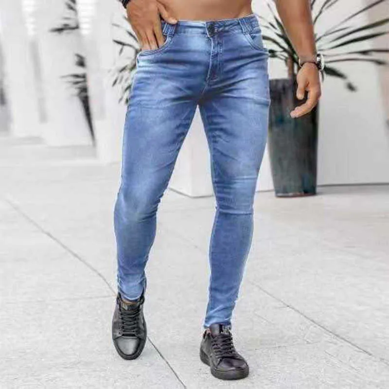 Dihope Street Style Jeans Mannen Broek Denim Broeken Gestreepte Rits Denim Gat Wash Hip Hop Werkbroek Vintage Jean Potlood Pant X0621