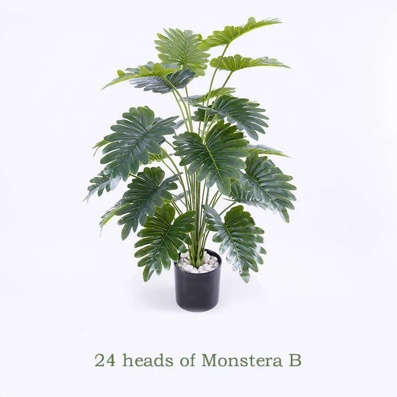 75 cm 24 cabezas grande palmera artificial alta plantas tropicales Monstera rama hojas de tortuga de plástico para la decoración de la boda del hogar 210624