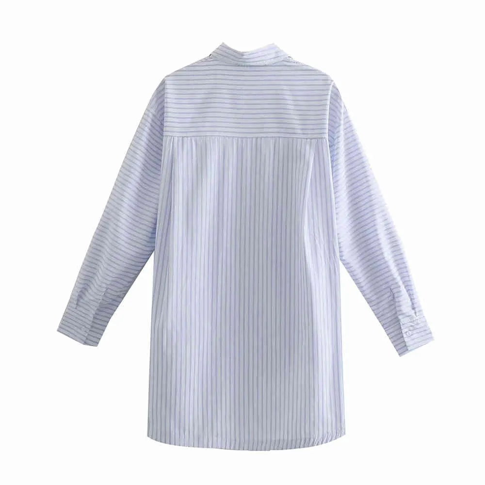 Frühling Herbst Revers Langarm Weiß Zurück Lose Große Größe Unregelmäßigen Gestreiften Hemd Frauen Bluse Mode 210520
