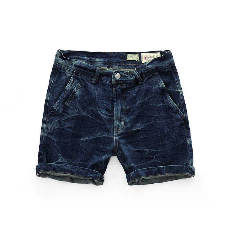 Män sommar mode japan stil vintage bomull denim shorts manlig casual mitten midja solid färg tvättad streetwear jean 210714