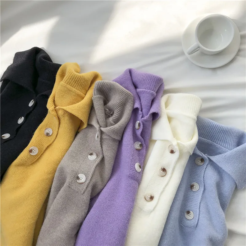 Solid color oversized Sweater women's fall winter Retro sweet Pullover long sleeve warm knitted sweater womens fashion 210420