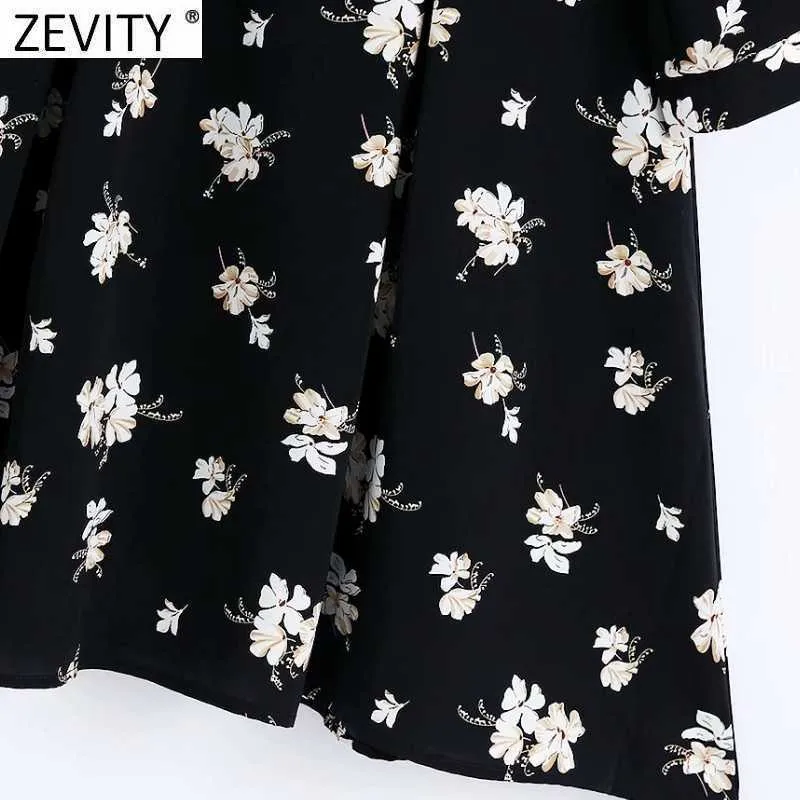 Zevity Women Vintage Cross V Neck Floral Printing Casual Back Mini Dress Female Chic Japanese Design Kimono Waist Vestido DS8262 210603