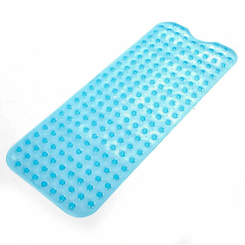 Tapis de baignoire antidérapant long Tapis de douche de salle de bain Tapis de douche antibactérien bleu lavable en machine pour salle de bain, enfants en bas âge senior 210622