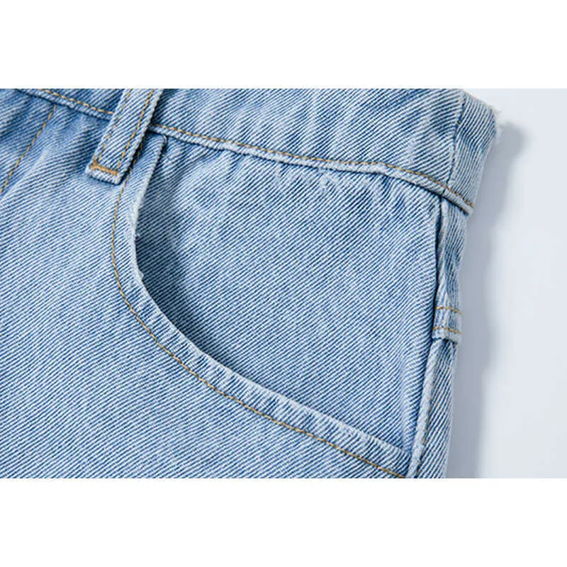 [Deat] Mulheres verão moda solta cintura alta cor sólida Cadeia de dupla personalidade denim shorts 13T451 210527