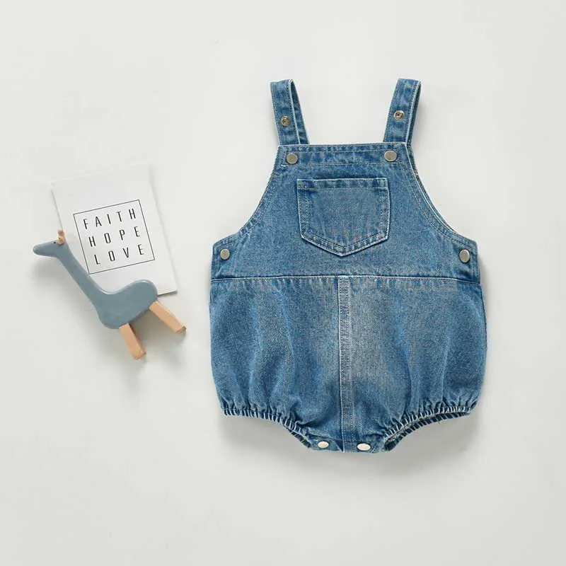 Korean Style Spring Baby Girls Boys Bodysuit Denim Overalls Jumpsuit born Casual Kids Clothes E32 210610