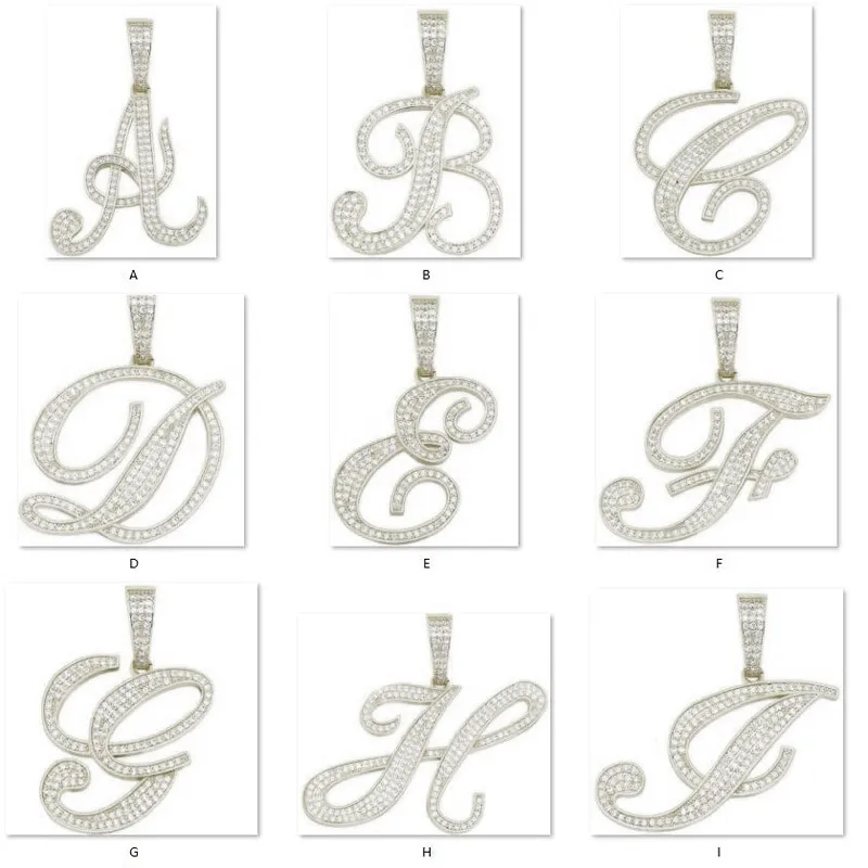 AZ Cursive Letters Diy Name Pendant Necklace Iced Out Cubic Zirconia Women Mens Hiphop Fashion Charm Choker Jewelry 2202189397340