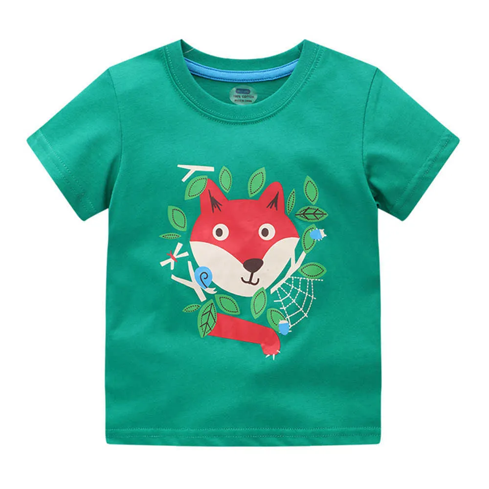 Hoppmätare Sommarpojkar T-shirts med djur Skriv ut bomullstecknen Barntröjor Tees Kids Toppar Kläder 210529
