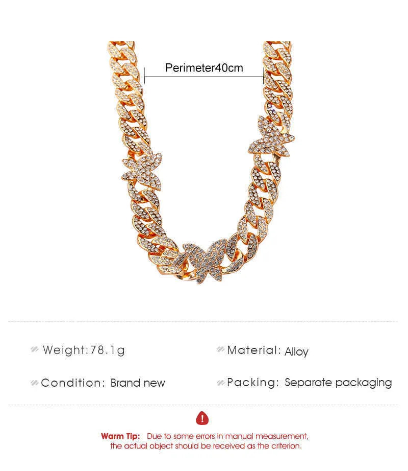 Ожерелье Iced Out Butterfly, кубинская цепочка-колье, ожерелье, подарки для женщин, цепочки-бабочки, блестящая подвеска в стиле хип-хоп, ювелирные изделия G09139873413