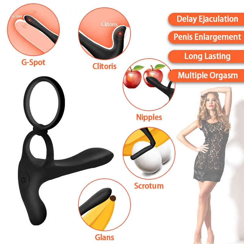 ToycoUpaples Langlebige Erektion Penis -Vibrator mit Doppelringnippeln Massager Vagina Clitoris Stimulator Orgasmus Erwachsener Spielzeug Q055825655