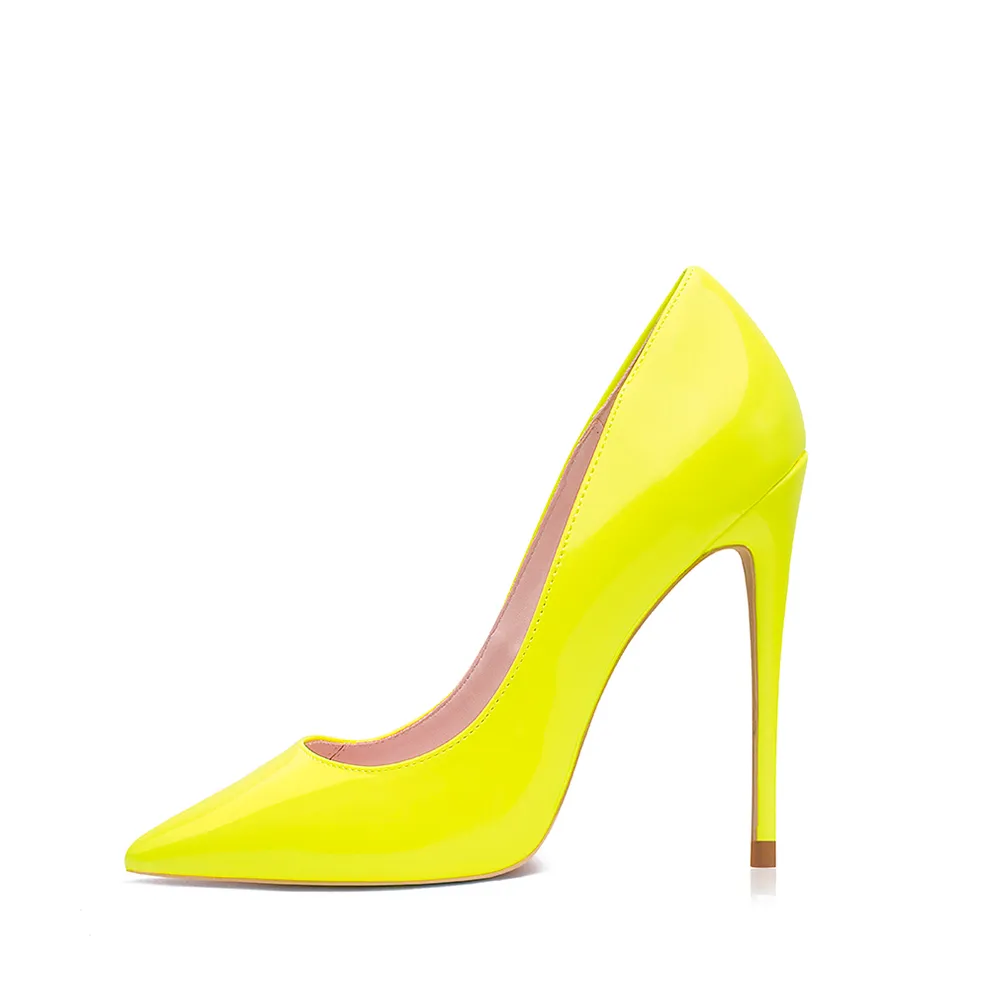 Genshuo Brand Buty 10 12cm Obcasy Kobiety Buty Pompy Stiletto Neon Żółty Sexy Party High Heels Buty Duży rozmiar 10 11 12 Y0406