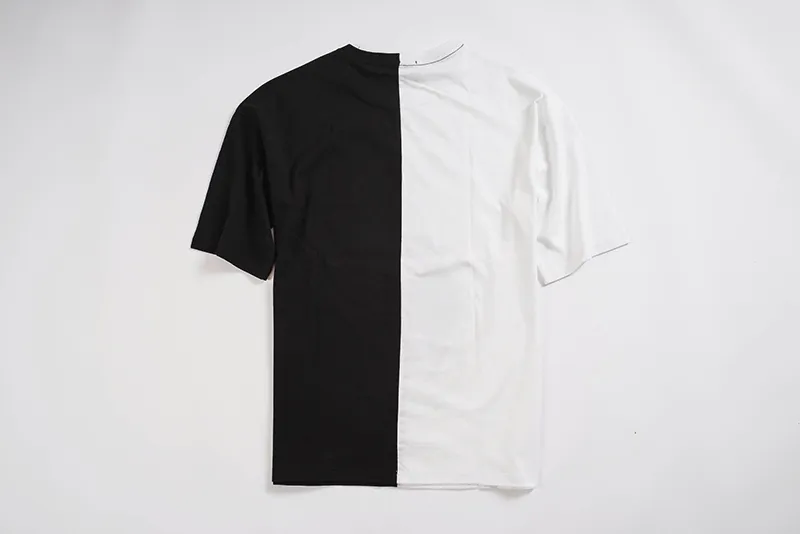 Sommermode Herren T-Shirt Haifischdruck Schwarz-Weiß-Nähte elastisches Rundhalspaar locker und bequem kurzärmelig weiblich S-XL#GVC0021