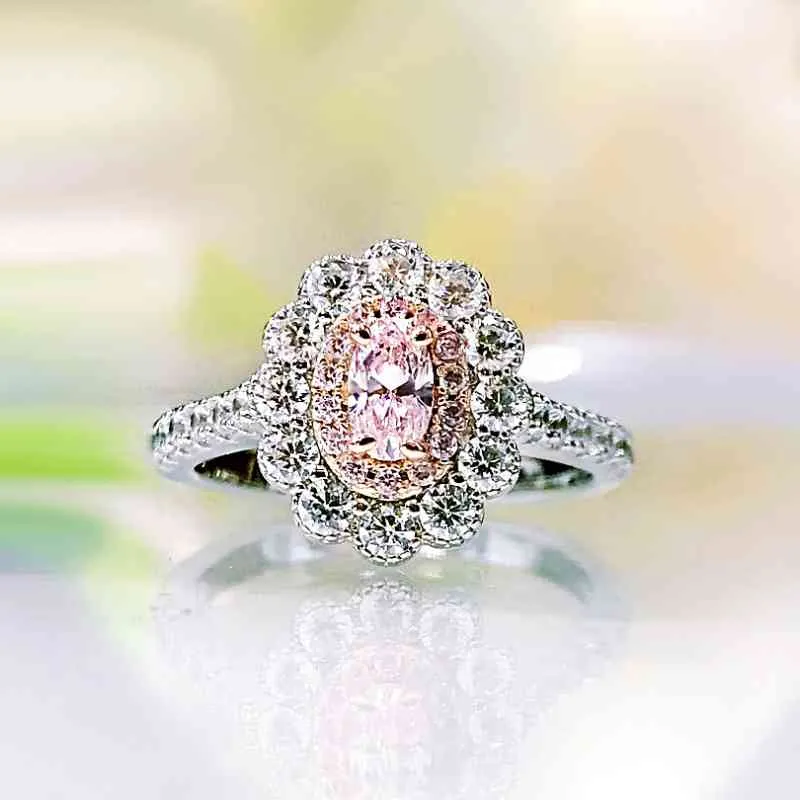 Real 925 Sterling Silver Sparkling Yellow Pink Diamond Created Moissanite Rings For Women Wedding Party Fine Jewelry