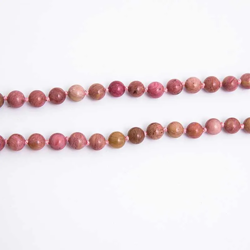 Hanger Kettingen 8mm Natuurlijke Rhodochrosiet Geknoopt 108 Kralen Japa Mala Ketting Meditatie Yoga Zegen Gezondheid Sieraden Vrouwen Cha307s