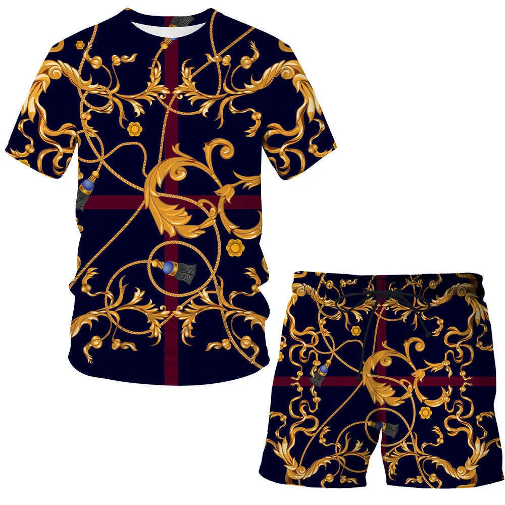 Ensembles de chaîne de fer d'impression 3D T-shirt de luxe Top Harajuku Camiseta Streatwear Cool manches courtes O-cou homme / femme ensembles vêtements pour hommes X0909