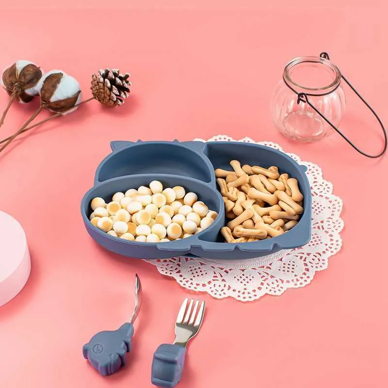Bébé bol + cuillère + fourchette alimentation vaisselle sans BPA dessin animé enfants plats bébé manger vaisselle ensemble Anti-chaud formation plaque alimentation