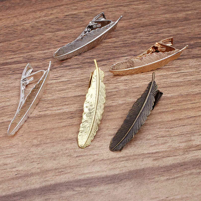 Clip Bar com forma de penas vintage multi-cor banhado a laço de metal gravata clipes clasps acessórios de jóias homens