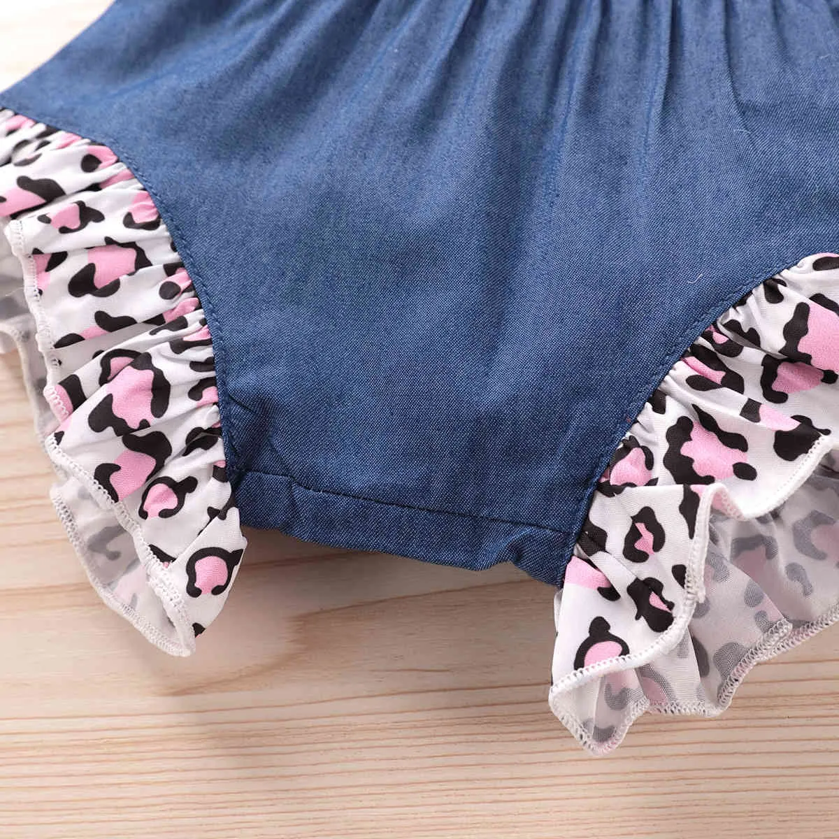 Mode baby kläder kostym född leopard utskrift suspender shorts sommar tjej 2-stycke 210515
