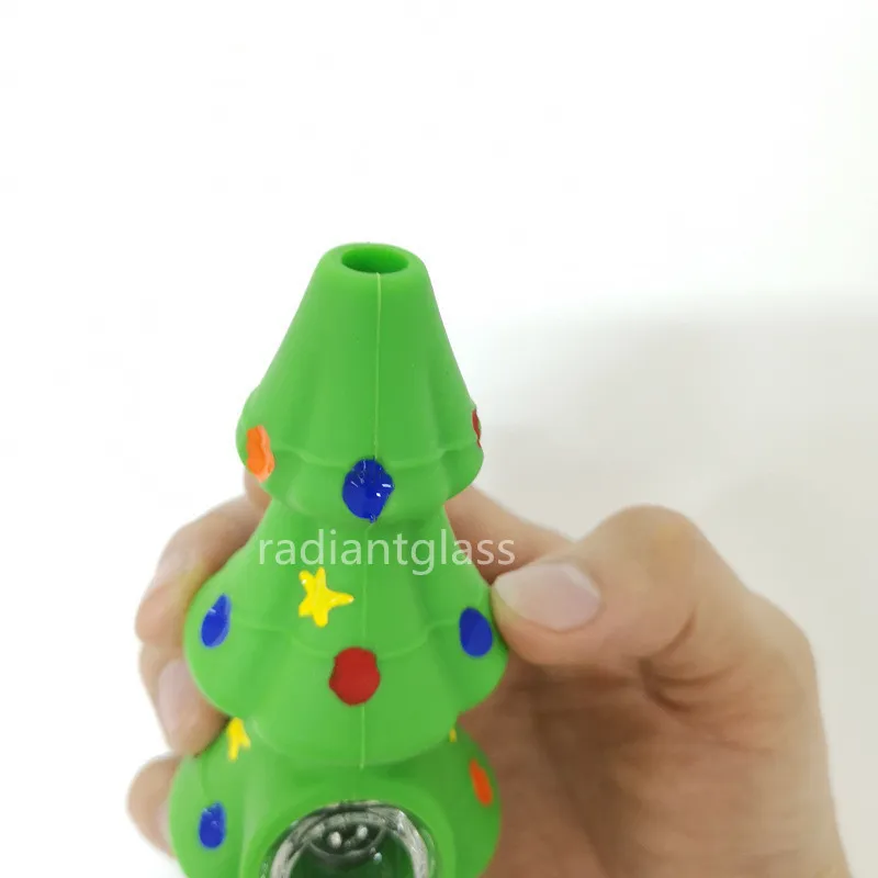 Árvore de Natal Silicone Tubulação de fumaça de fumaça sílica gel fácil de limpar cigarro seco erva tubos de queimador de tabaco