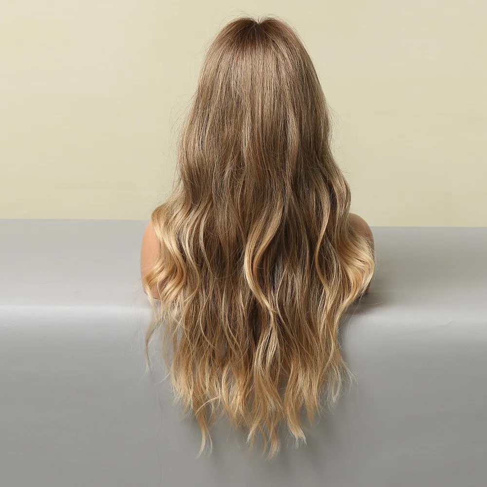 Lång ombre brun gloden blond syntetisk peruk mittdel vågig daglig cosplay peruk för svart kvinna värmebeständig fibrefactory direkt