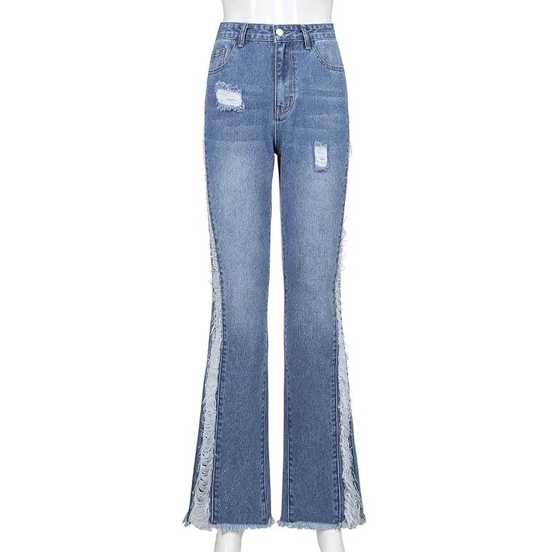 Skinny Y2K Flare Jeans Pour Filles Déchiré Denim Pantalon Femme Mode Nouveau Vintage Taille Haute Pantalon Harajuku Capris 210415