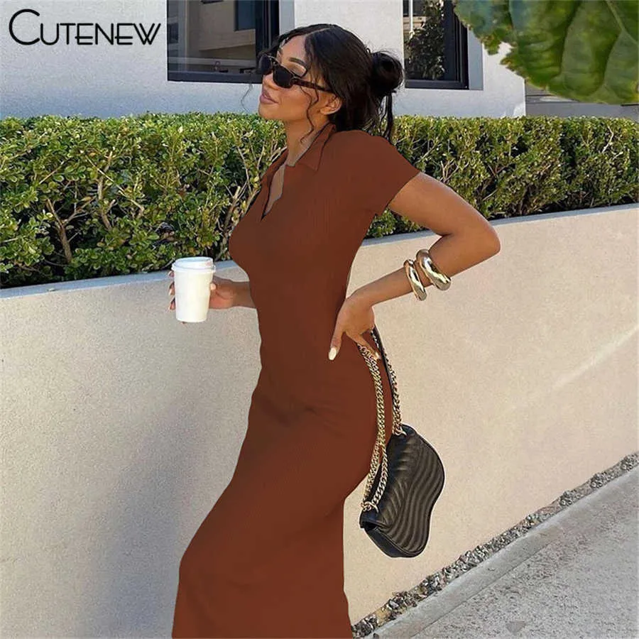 CuteeW Elegancki Dzianiny Krótki Rękaw Bodycon Maxi Sukienka Kobiety Suma Sexy Backless Bandaż Streetwear Solidna Stretch Lady Dresses Y1006