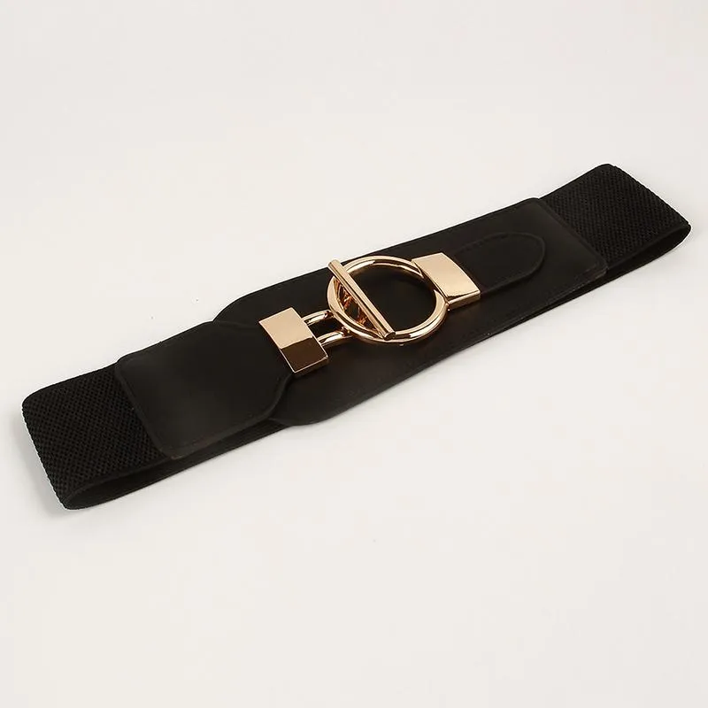 Ceinture ceinture de boucle dorée pour femmes mode large ceinture élastique robe couleur beige noire et manteau cadeau cummerbunds312p