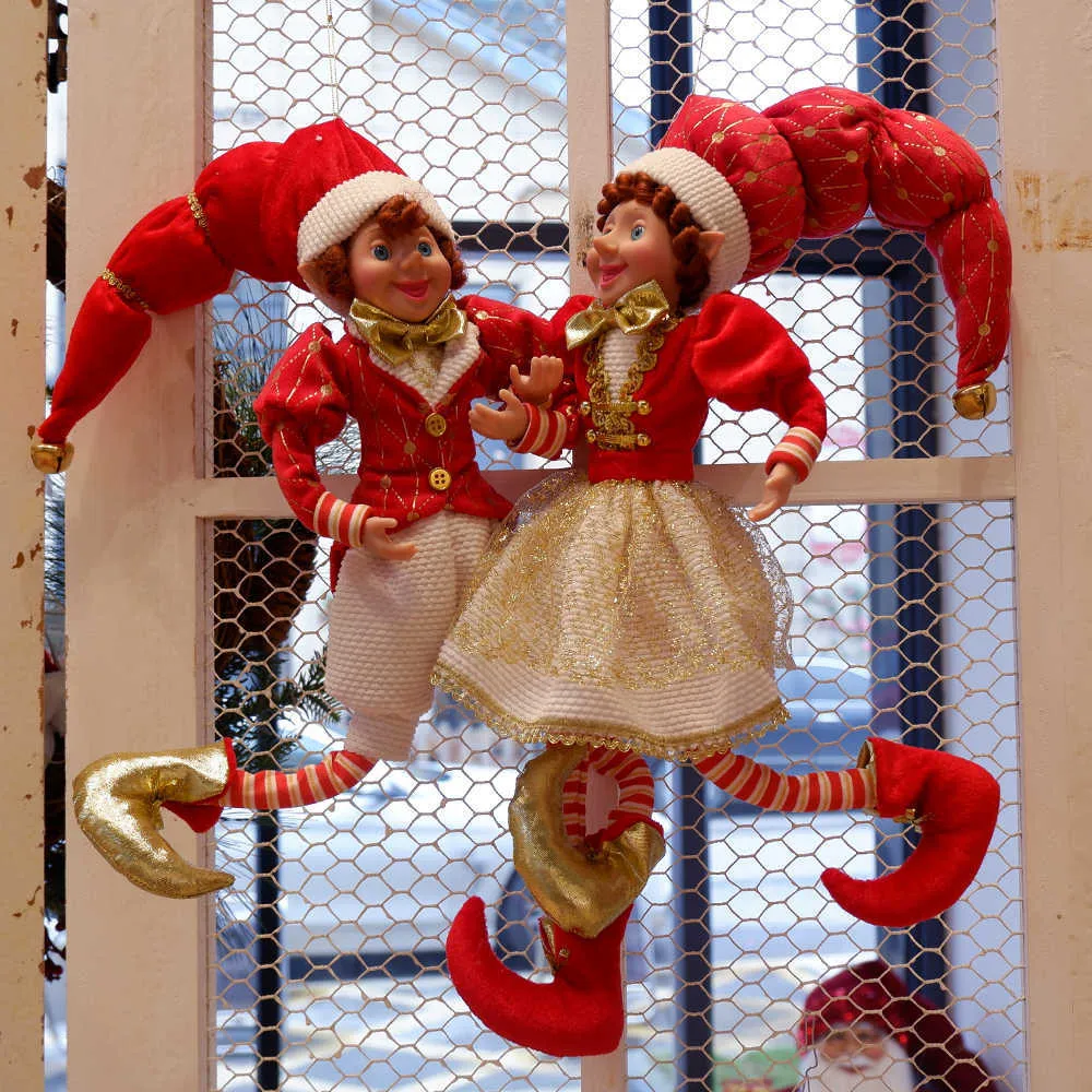Roze Elf paar pluche poppen zacht speelgoed kerstboom hanger drop ornamenten opknoping decoratie jaar geschenken voor kinderen kinderen 211018
