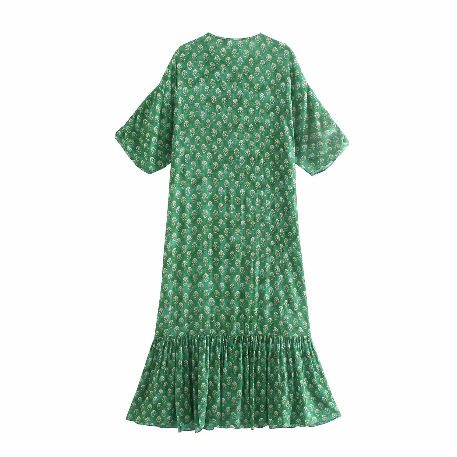 VUWWYV Woman Dresses Green Print Ruffle Plus Size Women Summer Short Sleeve African Vintage Midi Vestidos 210430