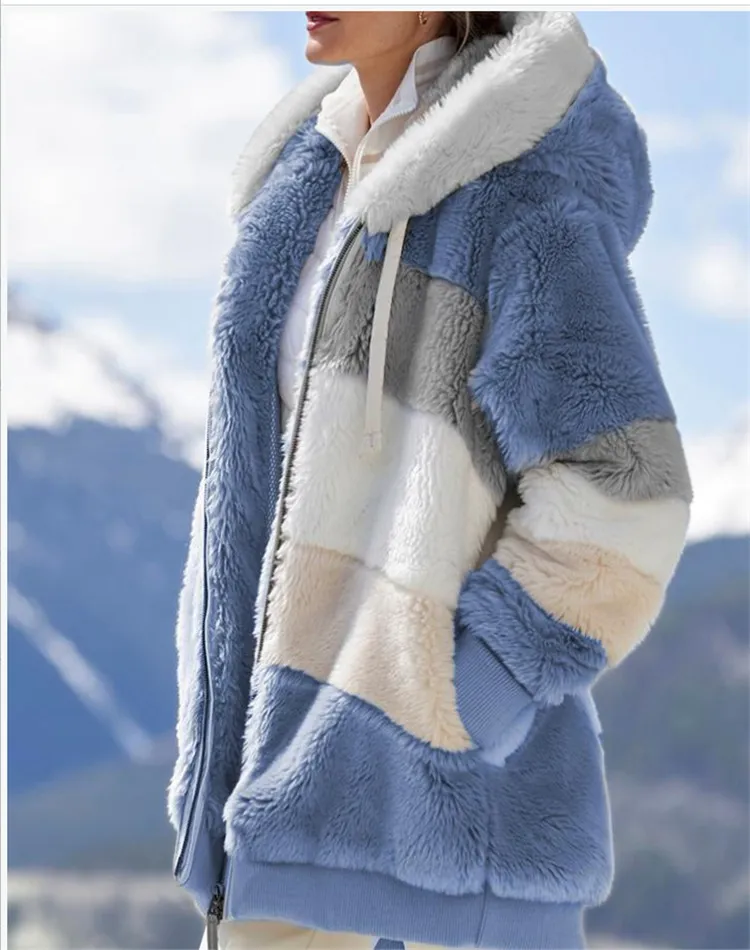5xl plus size womens cappotto invernale inverno oversize casual cuciture a quadri a quadri con cerniera con cappuccio cappotto capelli agnelli coreano coreano
