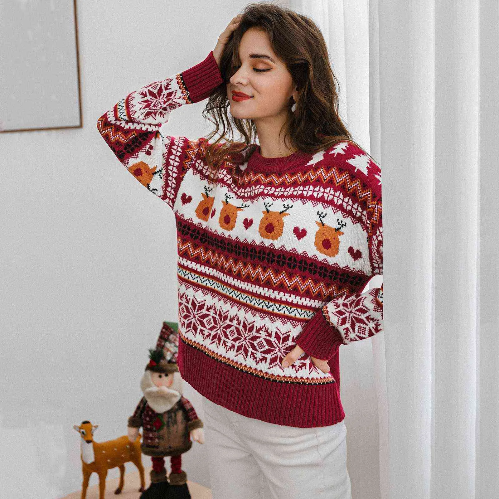 Brutto maglione natalizio Elk Christmas Tree Pattern Pullover Maglione lavorato a maglia Girocollo Maglione pullover femminile Y1118