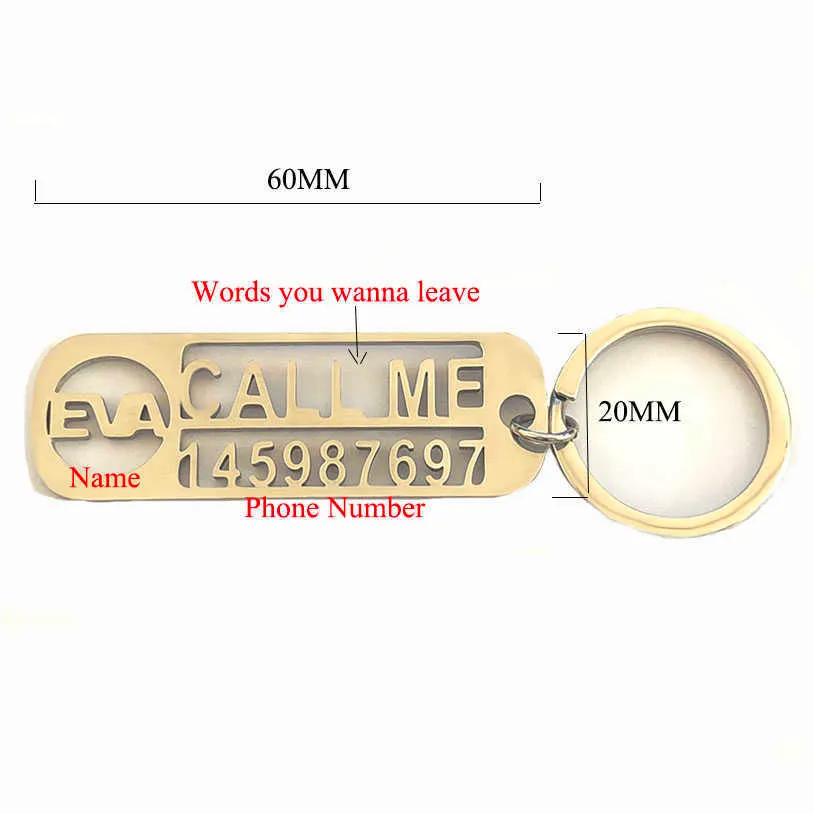 Handgemaakte Custom Sleutelhanger voor Auto Naam Rvs Gepersonaliseerde Gift Aangepaste Anti-Lost Sleutelhanger Sleutelhanger Ring Geschenken H0915