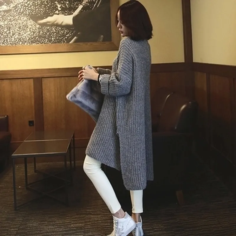 Плюс размер длинные пуловеры вязаные джемпер Корейский зимняя одежда женщины утолщенные женские куртки кашемировые ретро 11836 210508