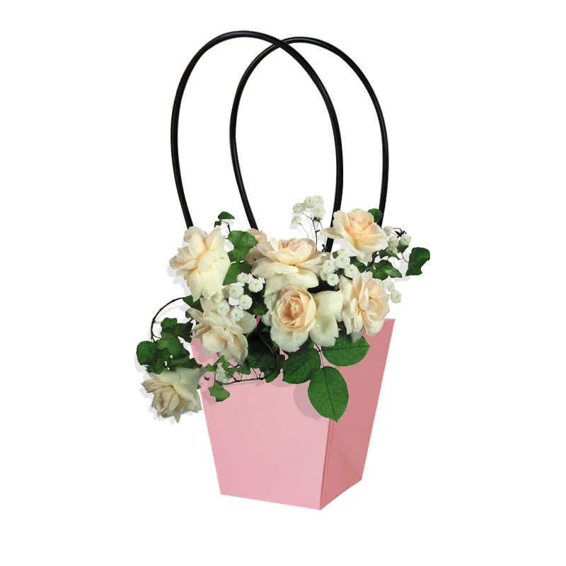 Fleur de mariage Portable Floral Sac Maison Bureau Déco Cadeau Avec Poignée Boîte Fleurs Wrapper Bébé Douche Fournitures Anniversaire Déco Y0730