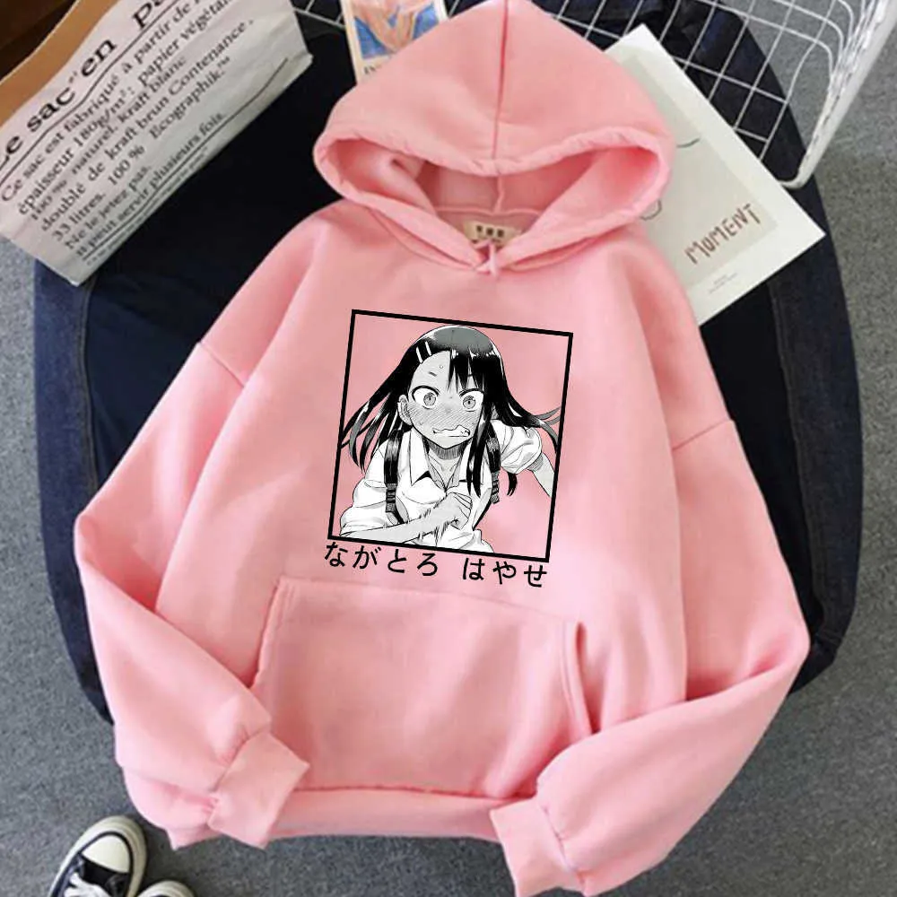 Rolig anime inte leksak med mig, fröken nagatoro manga hoodies män hajuku tecknad kawaii nagatoro vinter överdimensionerad sweatshirt topp g1019