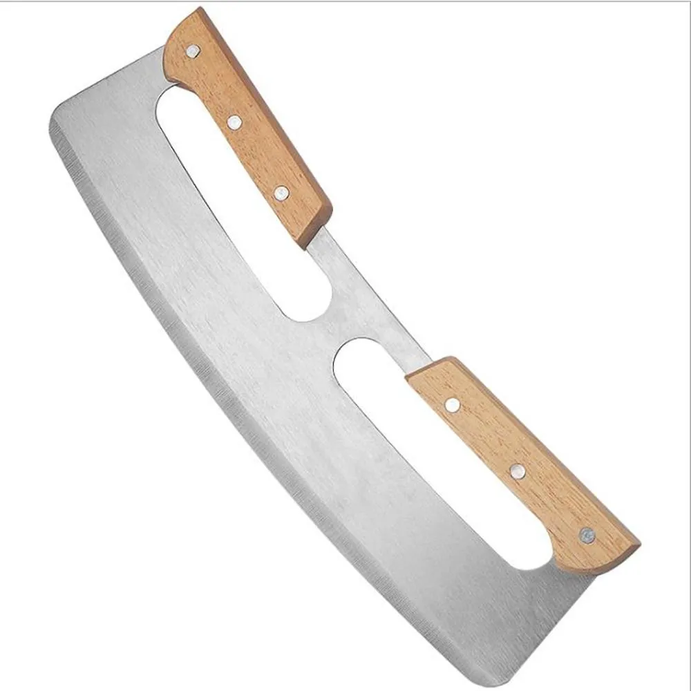 Utensile tagliare torte in acciaio inossidabile Coltelli affettare pizza affilati Chopper con manico in legno Accessori pasta e coperchio della lama244a