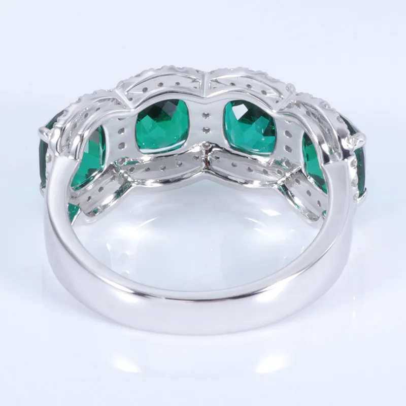 5 × 6 مم إطالة emerald emerald 14k خاتم الذهب الأبيض مع الحجارة moissanite المعبدة حول 9109594