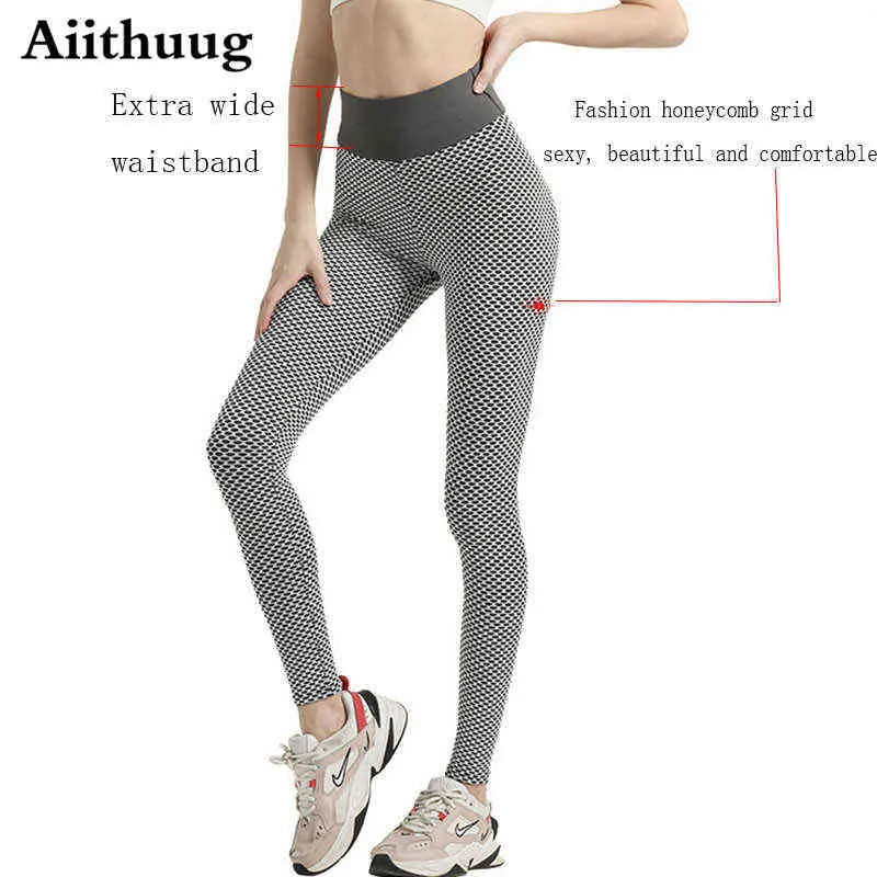 Aiithuug berömda sport leggings höga midja yoga byxor för kvinnor bubbla bubbla rumpa lyftträning löpande tights som kör byxor h1221