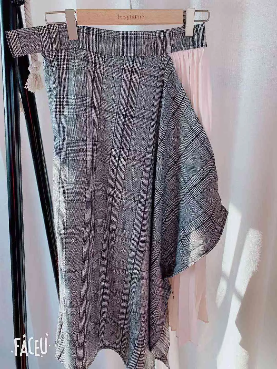 Plus Taille Harajuku Gris Femmes Blouse Costumes Fille Plissé Plaid Vintage Longue Jupe Vendre séparément 210417