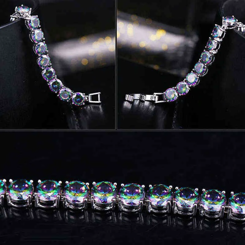 Pera Trendy Women Party Jewelry Multi Color Big Round Natural Crystal Stone Silver Plated Chain Link Bracelets for Ladies B040 211124