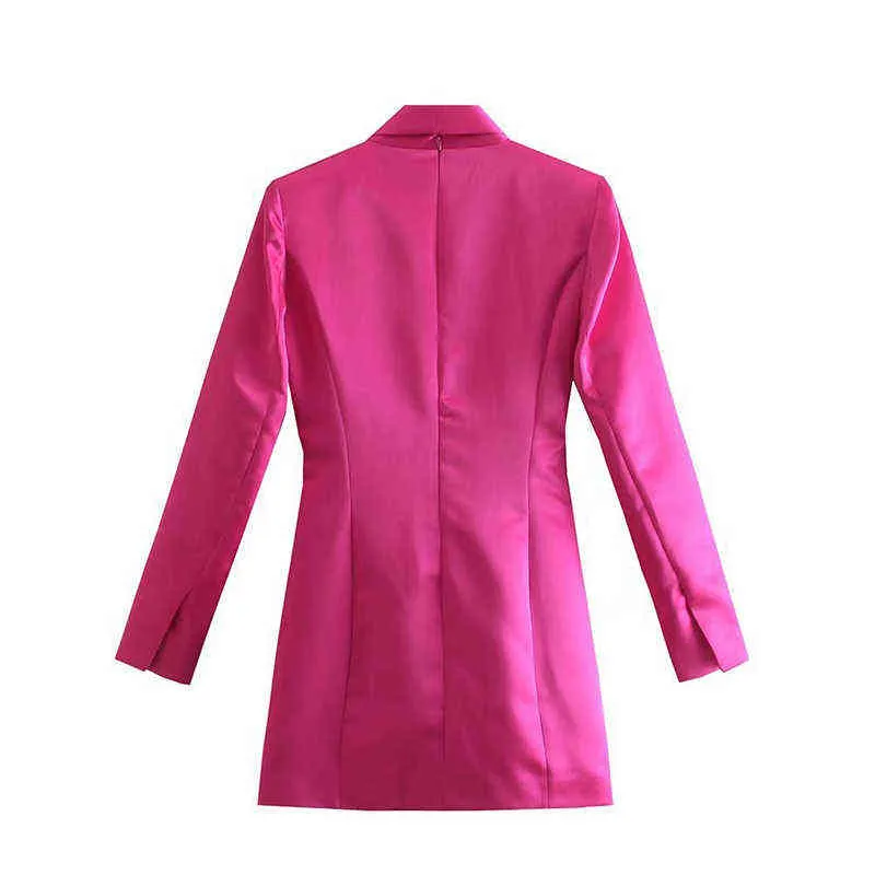 KBAT 2022 Women Fuchsia Satin Sexy Mini Dresses Women Fashion Long Sleeve Dress Female Deep V Neck Party Zipper Suit Dress Club Y220214