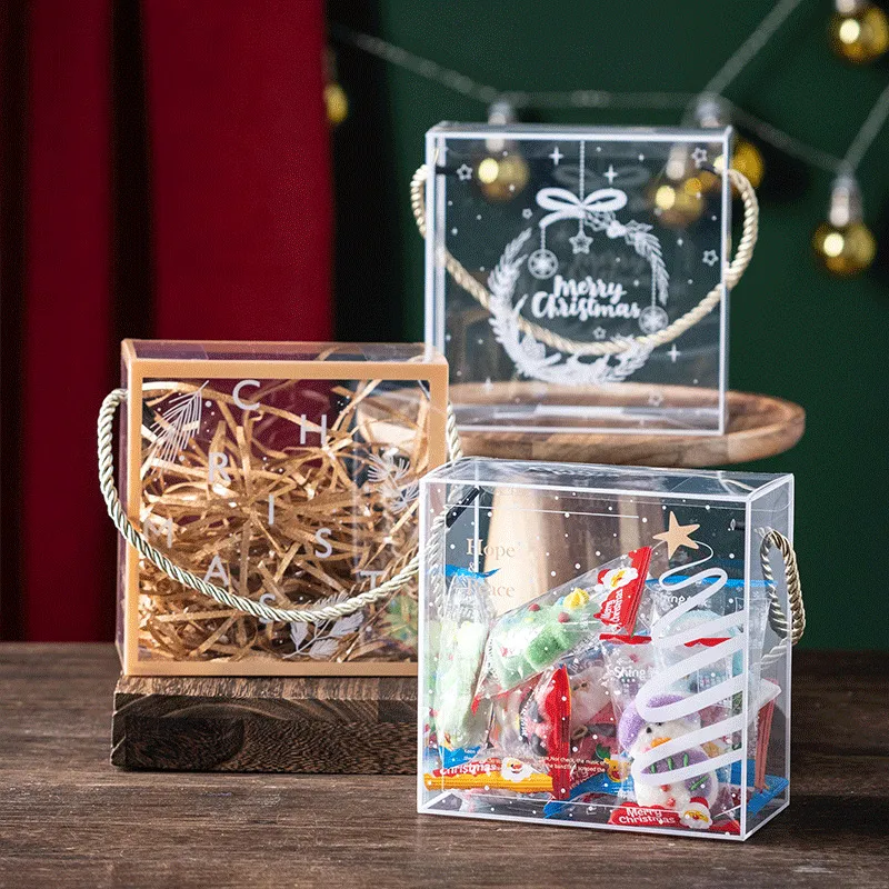 2021 Weihnachten Dekorationen Transparent Candy Box Frühling Festival Geschenk Tragbare Süßigkeiten Keks Geschenk Box