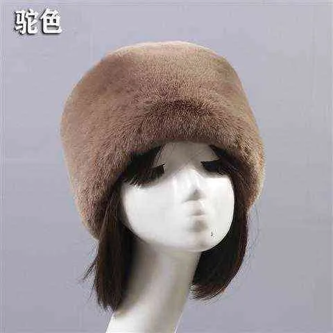 Dark Green Flat Roof Fluffy Snow New Year Winter Plush Thick Fur Hat Faux Fox Furry Cap Head Warmer Outdoor Hats Women Girl Men Y2215a