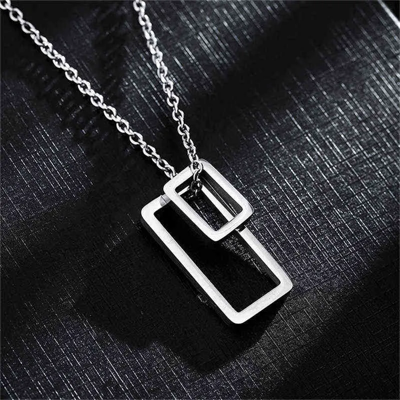 Collier pendentif carré creux Simple, collier géométrique en métal pour hommes et femmes, bijoux unisexe G1206
