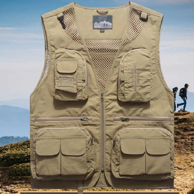 Gilets de pêche séchage rapide respirant multi poches maille gilet sans manches déchargement Pographie randonnée poisson M-8XL 210925