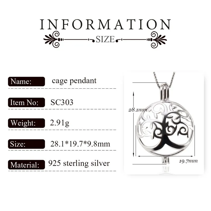 CLUCI Redonde Life Tree Mujeres para collar que fabrican 925 Joya colgante de perlas de plata esterlina SC303SB360O